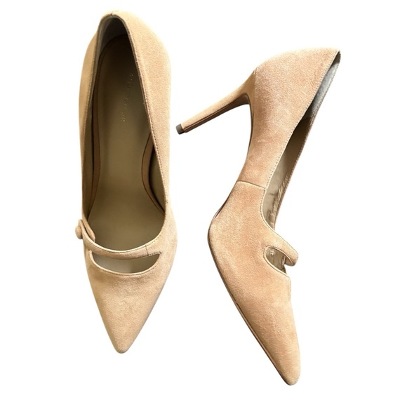 Ann Taylor Enid Suede Mary Jane Pointy Heel Pump Sz 10 Beige 3.5” Heel Business - Picture 2 of 9